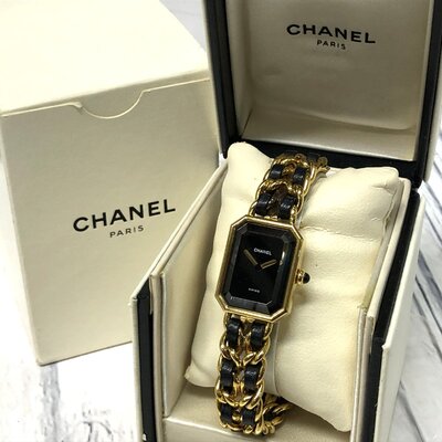 CHANEL シャネル プルミエール Mサイズ 箱付 レディースクォーツ腕時計 黒文字盤 ゴールド スイス製.jpg